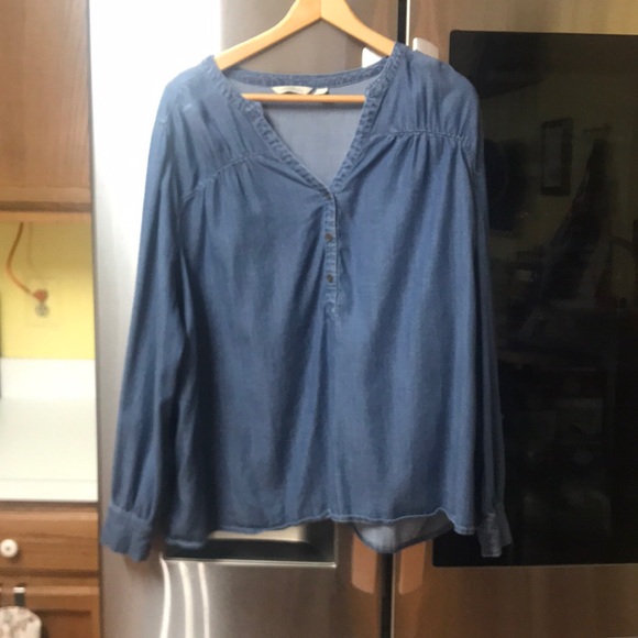 AnyBody Denim Blue V-Neck Relaxed Blouse - Picture 1 of 16